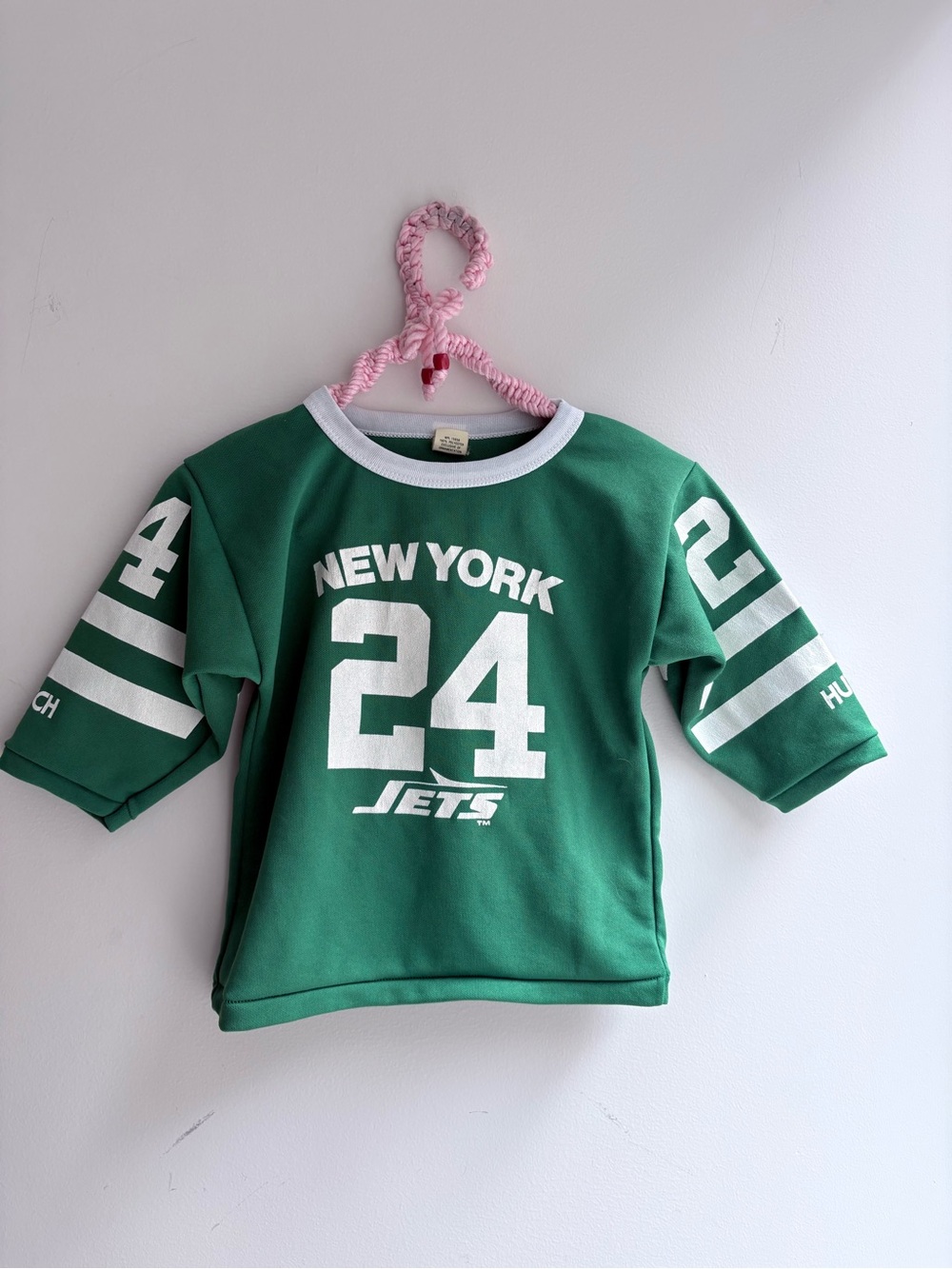 Vintage Hutch New York Jets Green '24' Kids Football Jersey Cropped Tee